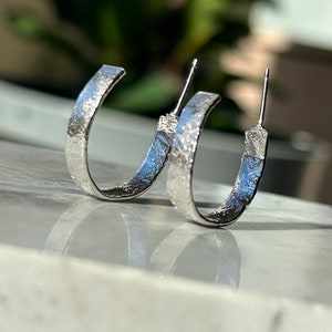 Sterling Silver Hammered Hoop Earrings