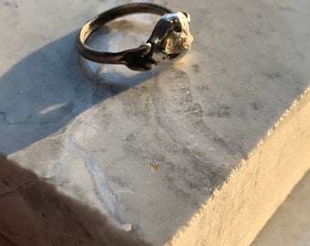 Raw Sapphire Molten Oxidized Silver Ring US 8.75