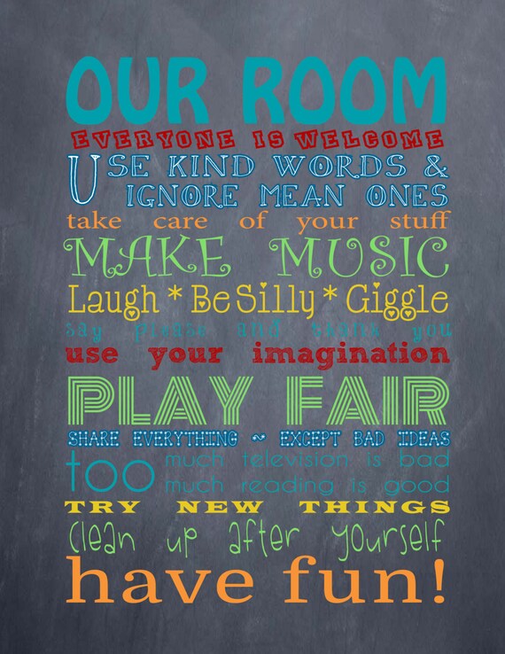Our Room Subway Art Bedroom Rules Instant Download