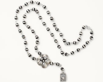 Sterling Silver Flower Beaded Rosary