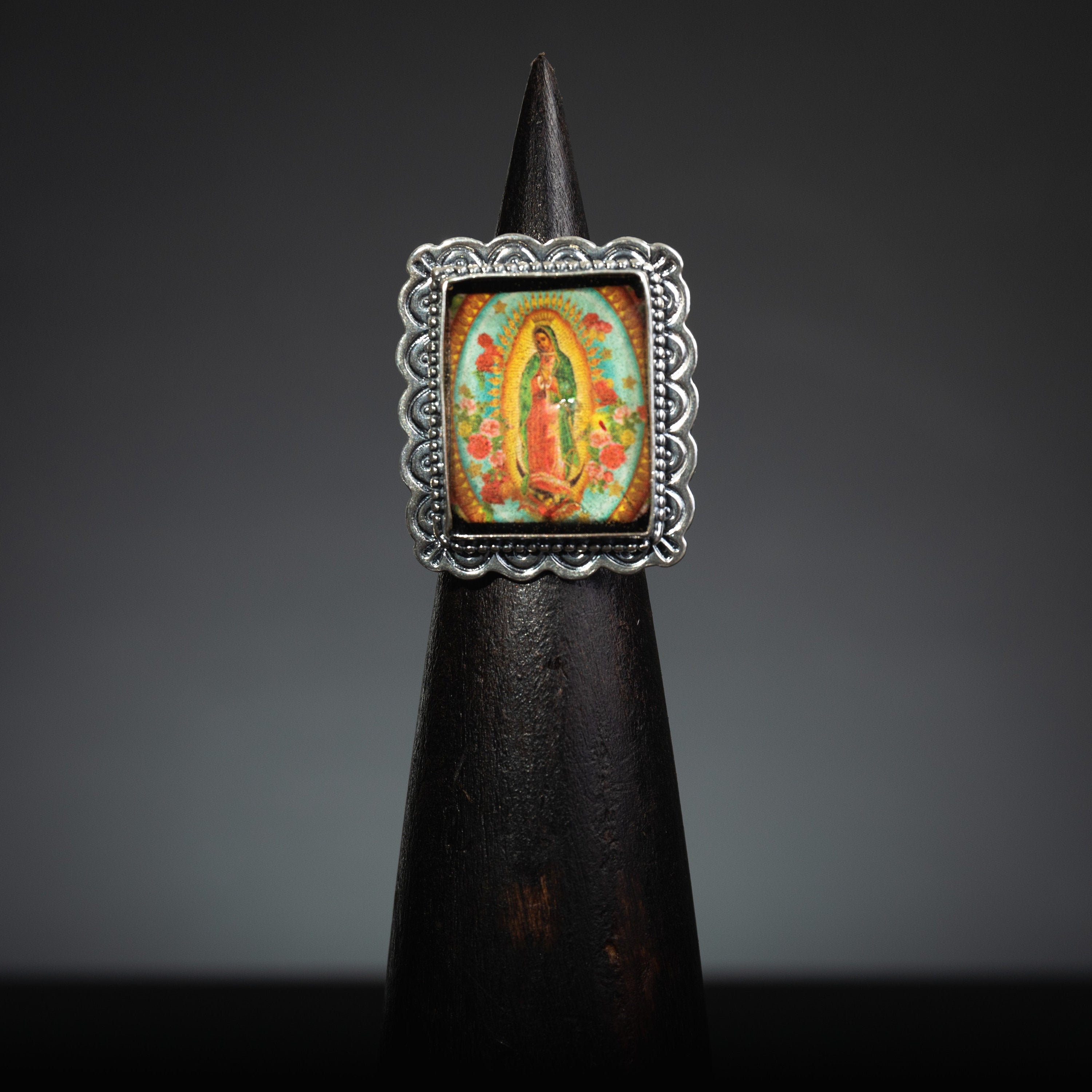 thumbnail image 2 of Sterling Silver Virgin Mary Ring - Our Lady Of Guadalupe High Polished .925 Silver Lucky Band 2 of 12