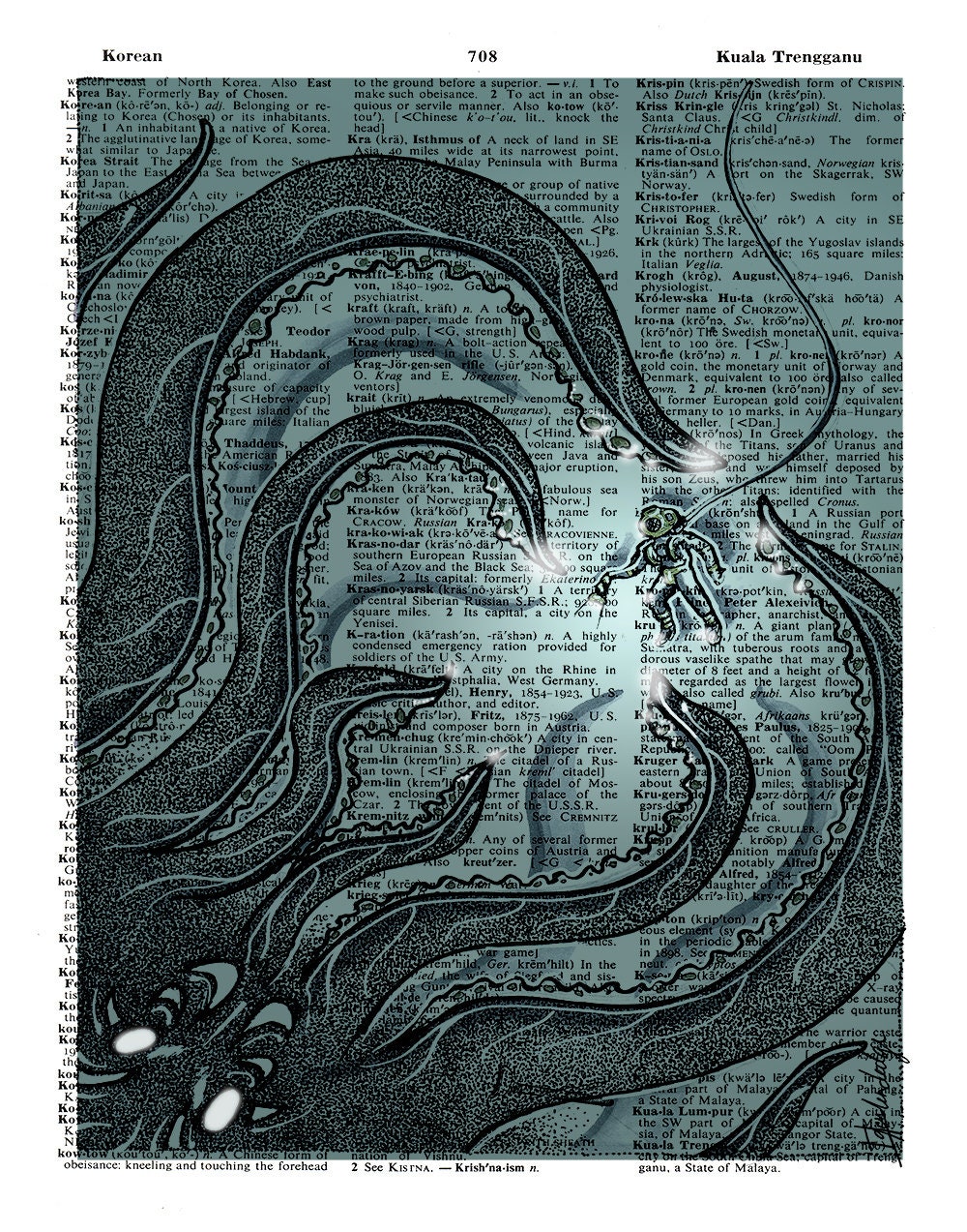 Kraken Dictionary Art Etsy