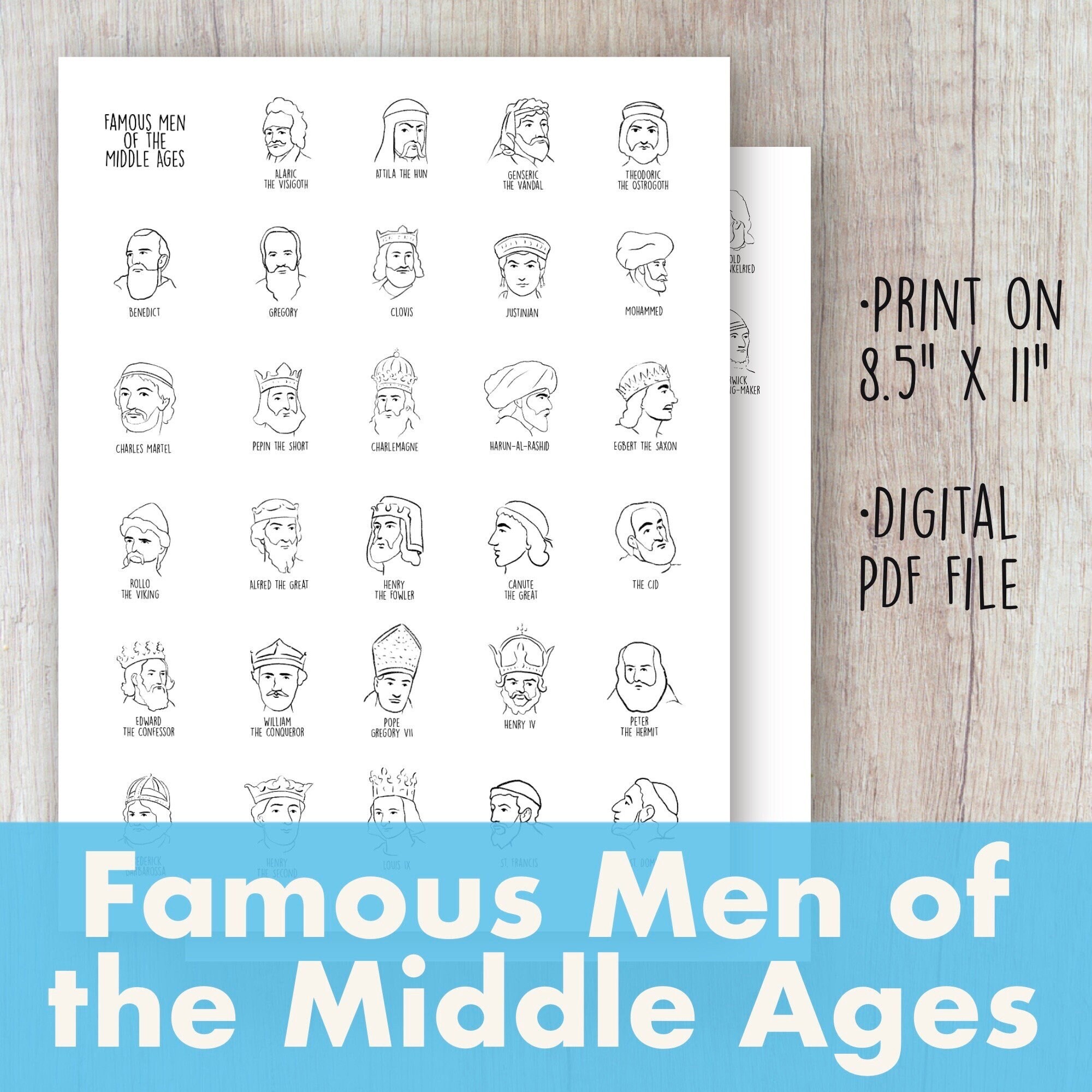 Famous Men of the Middle Ages Printable Timeline Figures Cut Outs Stickers Homeschool History Civics Memoria Press