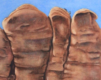 Moab Ascent - Original Watercolor Painting of climbers in Moab