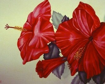 Hibiscus in scarlet - Original Watercolor Painting