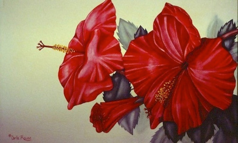 Hibiscus in scarlet Original Watercolor Painting image 1