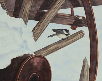Chickadee in Winter - Original Watercolor Painting
