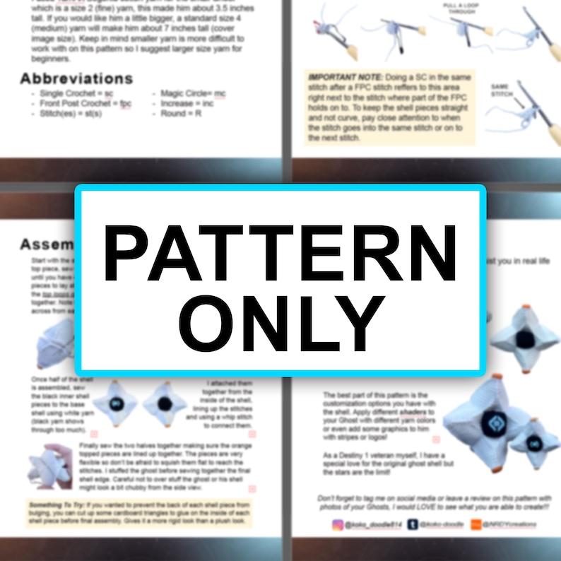 Pode incluir: Um padr&atilde;o digital para crochetar um Ghost do jogo Destiny. O padr&atilde;o inclui instru&ccedil;&otilde;es e imagens do produto acabado. O texto na p&aacute;gina diz "PATTERN ONLY".