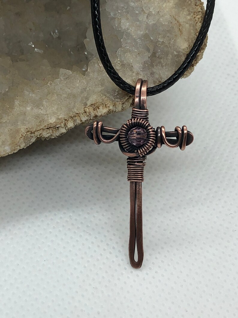 Antiqued copper wire wrapped Cross pendant image 5