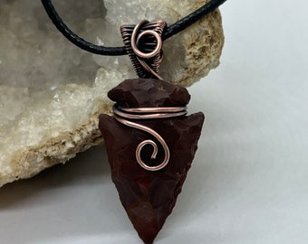 Antiqued copper wire wrapped Ohio flint arrowhead pendant