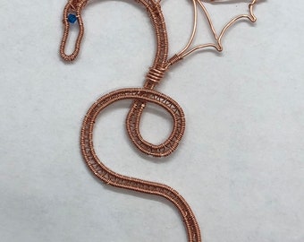 One of a kind Copper wire wrapped dragon necklace pendant