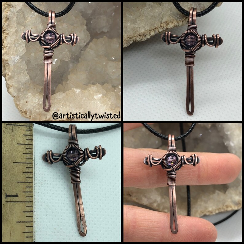 Antiqued copper wire wrapped Cross pendant image 3