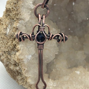 Antiqued copper wire wrapped Cross pendant