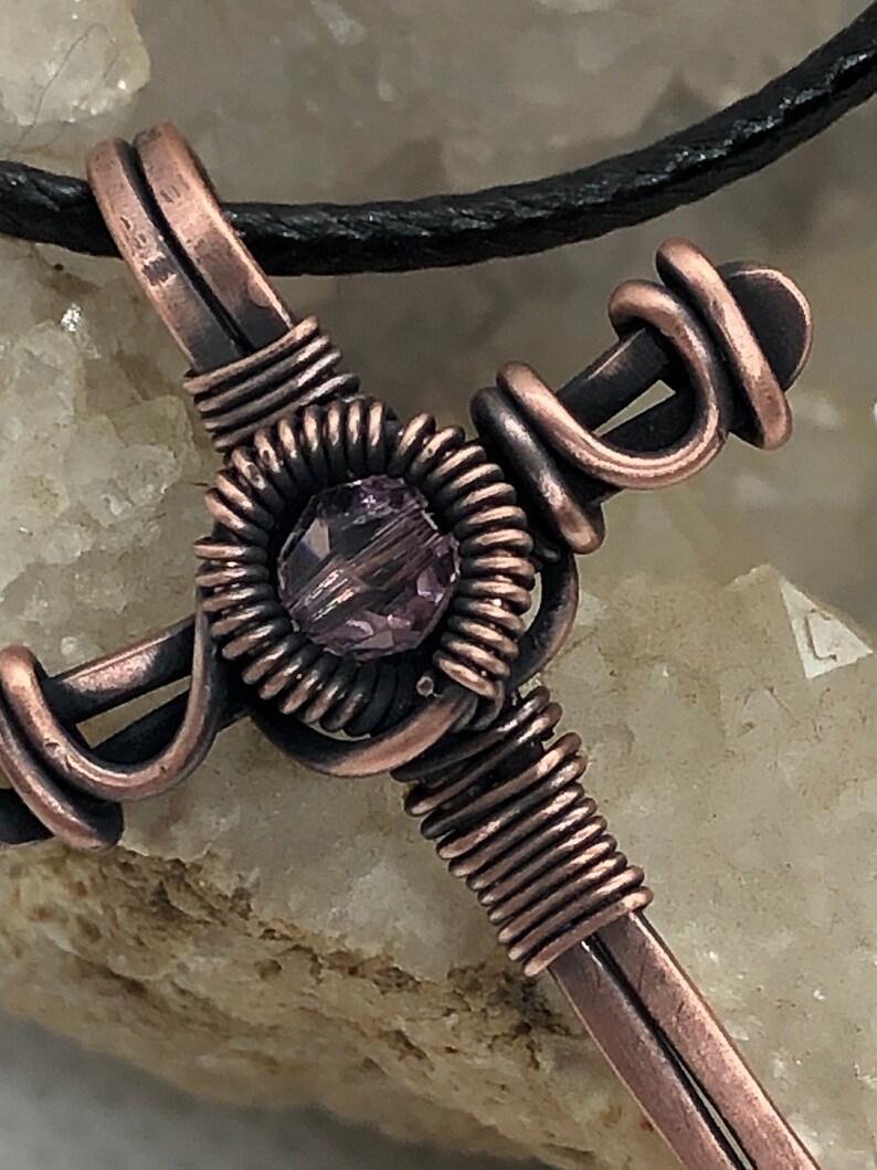 Antiqued copper wire wrapped Cross pendant image 2