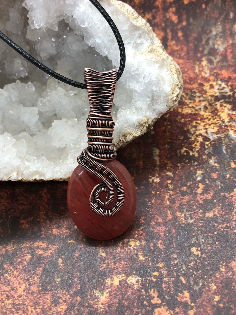 Copper Wire wrapped Cherry quartz crystal pendant necklace
