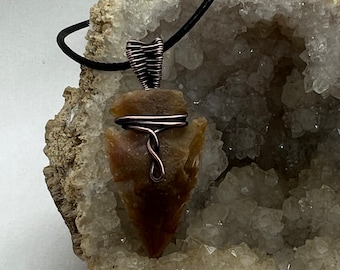 Antiqued copper wire wrapped Ohio flint arrowhead pendant