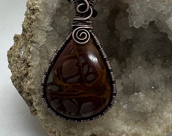 Copper wire wrapped Nureena Jasper pendant