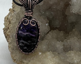 Copper wire wrapped Charoite pendant