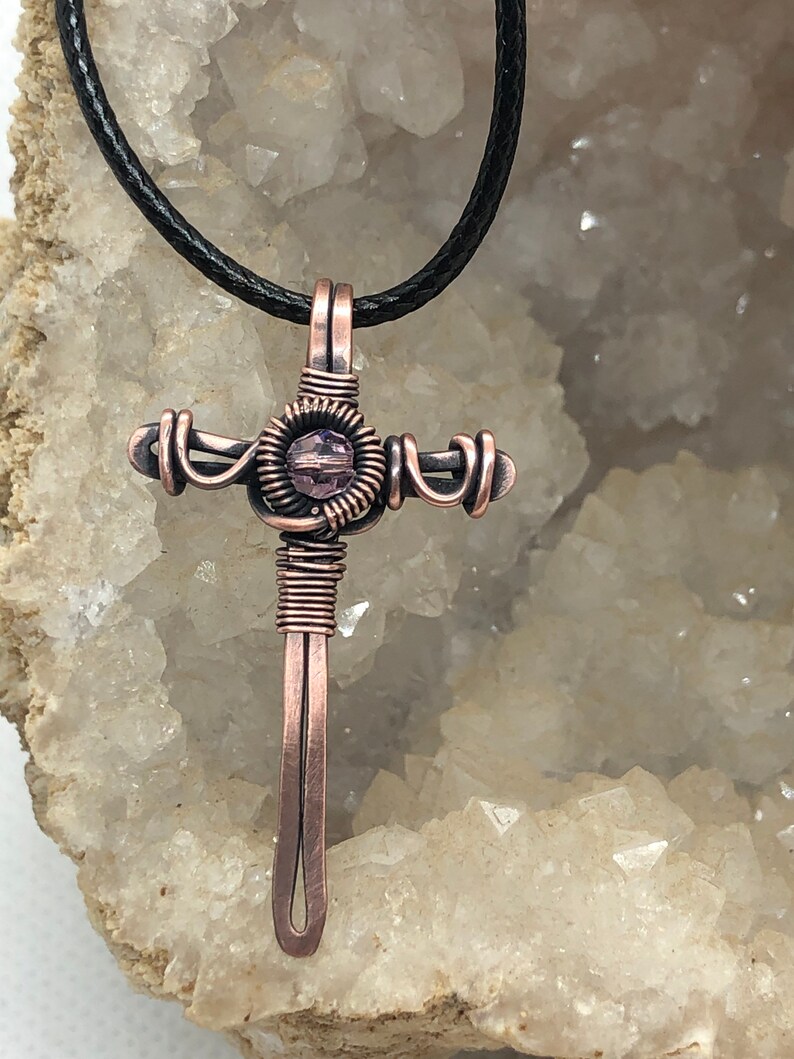 Antiqued copper wire wrapped Cross pendant image 1