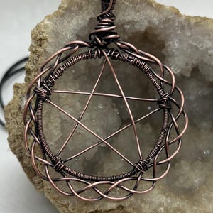 Copper wire wrapped braided pentagram witchy pendant