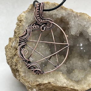Copper wire wrapped pentagram witchy pendant