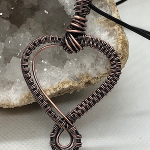 Copper wire wrapped heart pendant