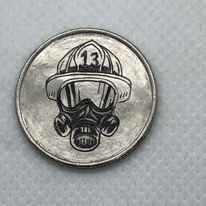 Hand carved fire fighter hobo nickel quarter