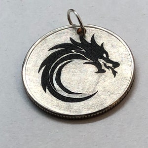 Hobo nickel with tribal dragon hand carved coin art