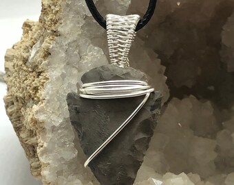 Silver Wire wrapped arrowhead pendant (Ohio flint)