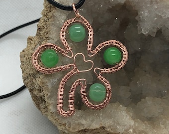 Four leaf clover copper wire wrapped pendant