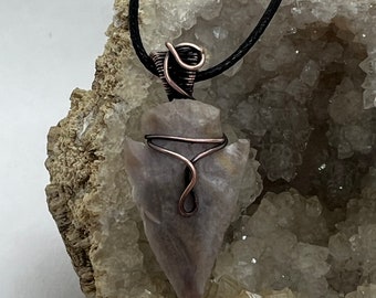 Antiqued copper wire wrapped Ohio flint arrowhead pendant