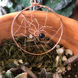Copper wire spider web pendant