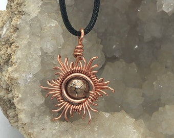 Bare copper wire wrapped Golden sun pendant