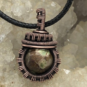 Antiqued copper wire wrapped agate bead pendant image 1