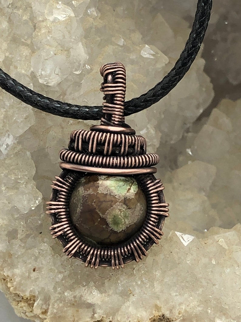 Antiqued copper wire wrapped agate bead pendant image 1