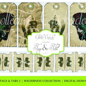 Bison Tags & Tabs 2, Ephemera stampabile, Junk Journal, Vintage, Digitale, Abbellimento, Tag, Scrapbook, Download digitale, Download istantaneo