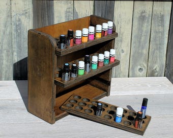 Estante para almacenar 72 botellas de aceites esenciales / Exhibidor de madera de nogal oscuro