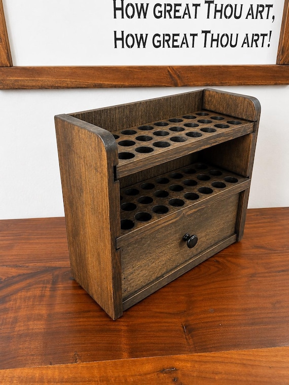 Essential Oil Storage Shelf with Drawer | Holds 48 5ml–10ml Bottles | Wood Oil Organizer                    7/26