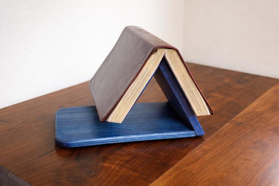 Handmade Navy Blue Wooden Cookbook Stand | Solid Pine Book Display