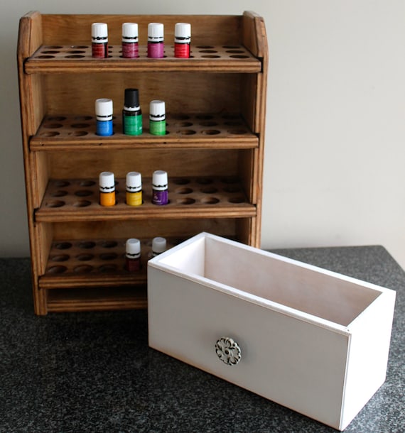 96-Count Essential Oil Storage Shelf with Drawer, Royal Walnut Finish