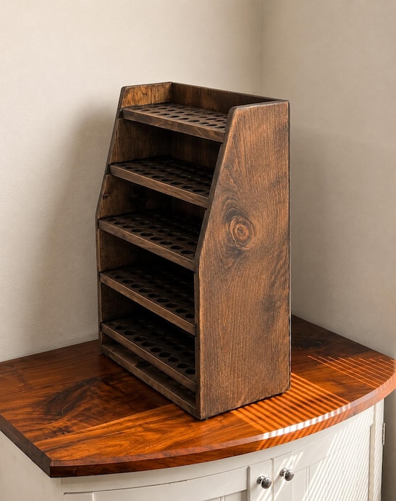 Essential Oil Storage Shelf | Wooden Oil Holder | Handmade Pine Organizer | Holds 220 5ml–15ml Bottles       7/26