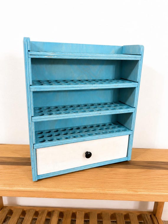 Essential Oil Storage Shelf with Drawer | Wooden Oil Holder | Holds 144 5ml–15ml Bottles | Handmade Pine Organizer    7/26