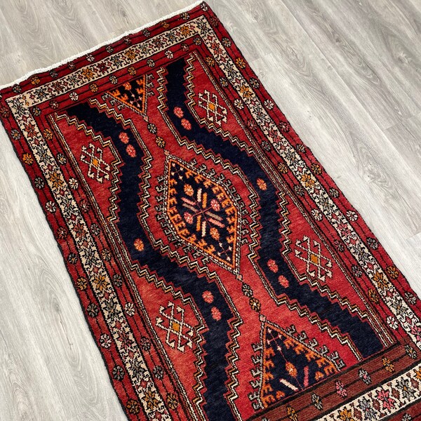 Handmade Sarab Vintage Rug 3x6 (3'3" x 5'11") Hand-Knotted Tribal Wool Area Rug