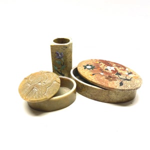 Vintage Stone and Mother of Pearl Inlay Trinket boxes