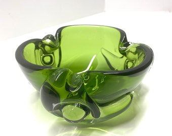 Vintage Chalet Murano Stil Tschechische Glas Aschenbecher Grüne Aschenbecher