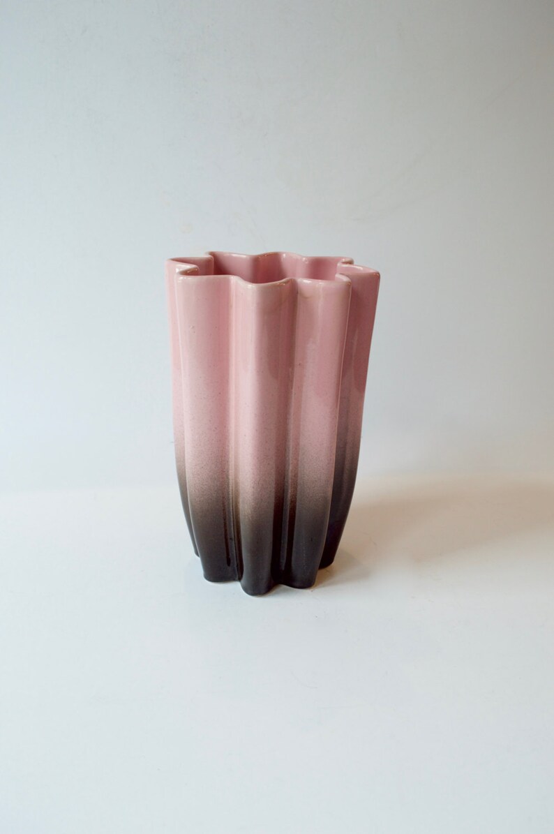 Pink and Black Ombre Beauceware Accordian Style Vase