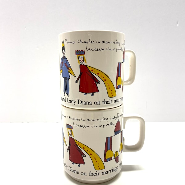 Hornsea Lady Di and Prince Charles Wedding Mugs Hornsea Primary School loyal Message