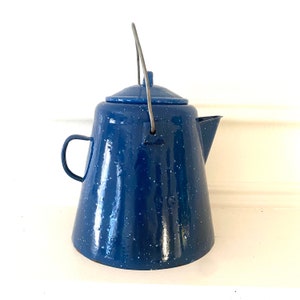 Blue Enamelware Coffee Pot Large Blue Coffee Pot Vintage Blue Kitchen Decor