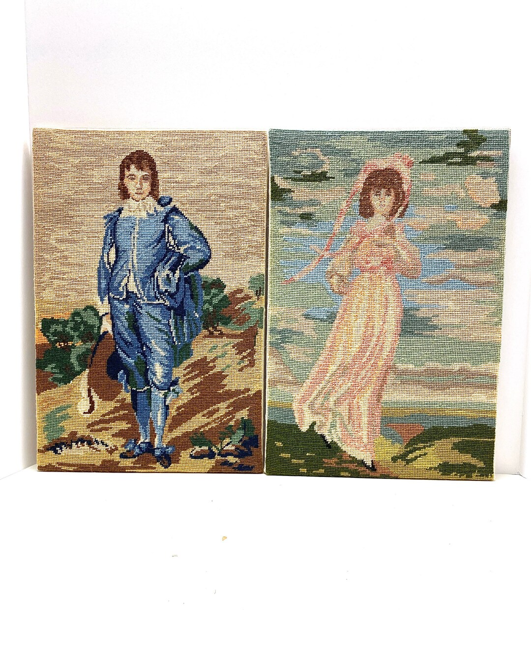 The Blue Boy and Pink Lady Vintage Embroidery Etsy