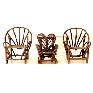 Cottage Decor Vintage Twig Grapevine Doll Furniture Plant Stand Set of Three